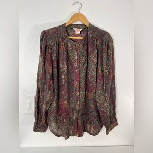 Vintage Womens Size 14 Button Up Paisley Print Shirt Mister Leonard Shoulder Pad